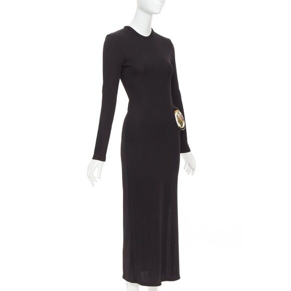 CHRISTOPHER ESBER black ribbed brown floral acrylic cut out bodycon dress UK6 XS - Picture 3 of 9